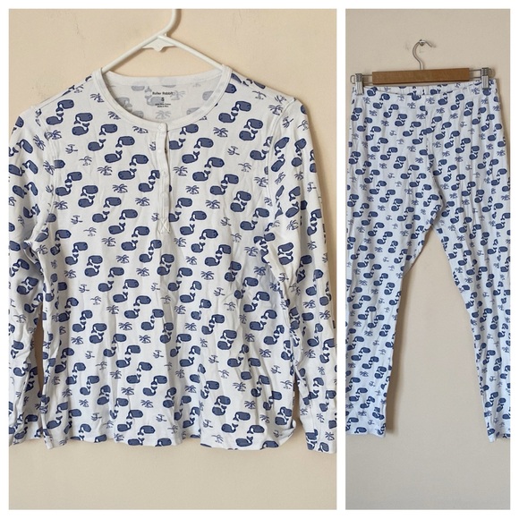 Roller Rabbit Moby blue whale two piece henley pajama set S - Picture 2 of 8